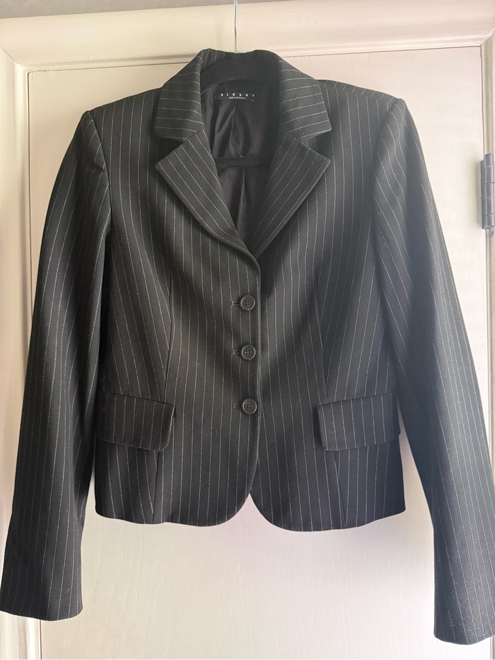 Women's Sisley Pinstripe Blazer Jacket - Black Sz 4